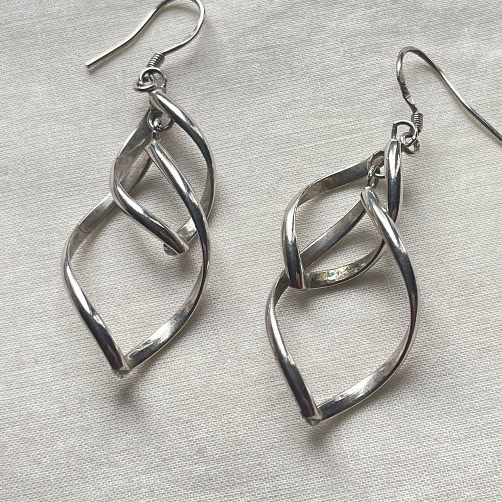 Sterling Silver Double Twisted Dangle Earrings - image 3